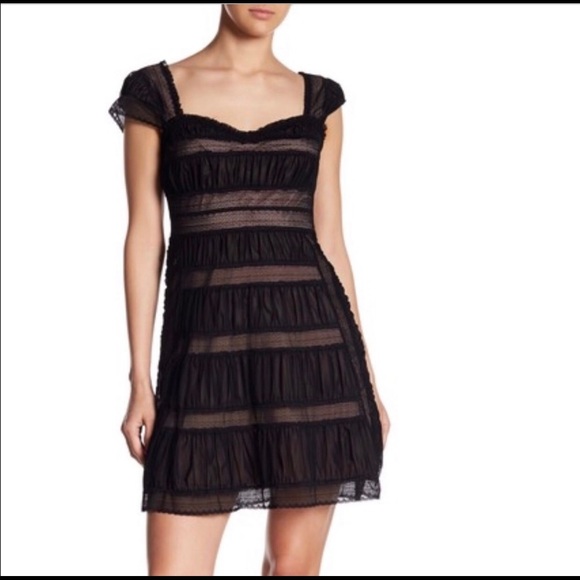 Free People Dresses & Skirts - FREE PEOPLE Alicia Black Sheer And Scrunched Detailing Mini Dress Size 10